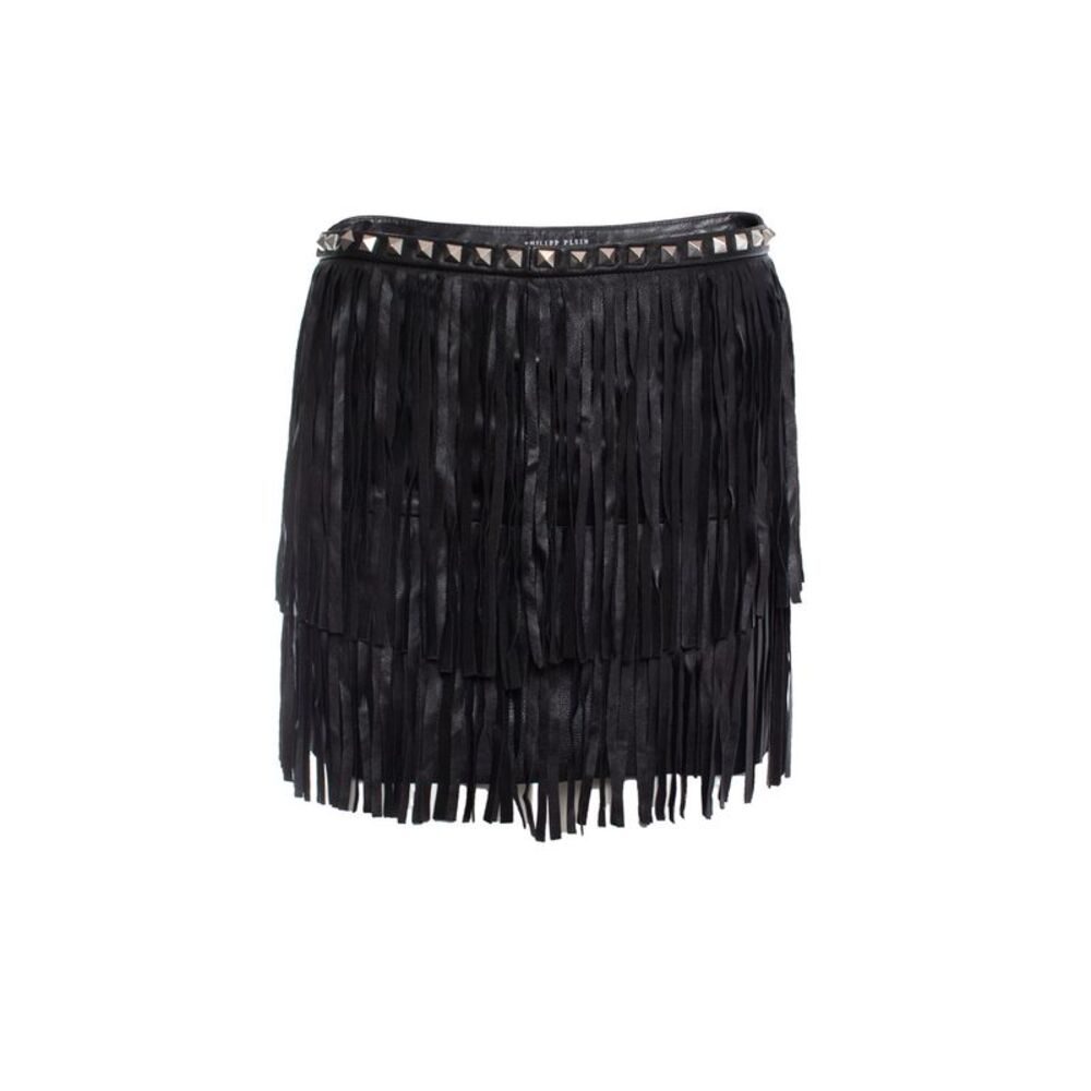 Philipp Plein leather fringe mini skirt